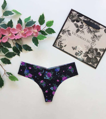 Imagen de Victoria's Secret  Thong No-Show Negro Con Flores y Estrellas